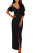 Sexy Black Cold Shoulder Long Jersey Dress